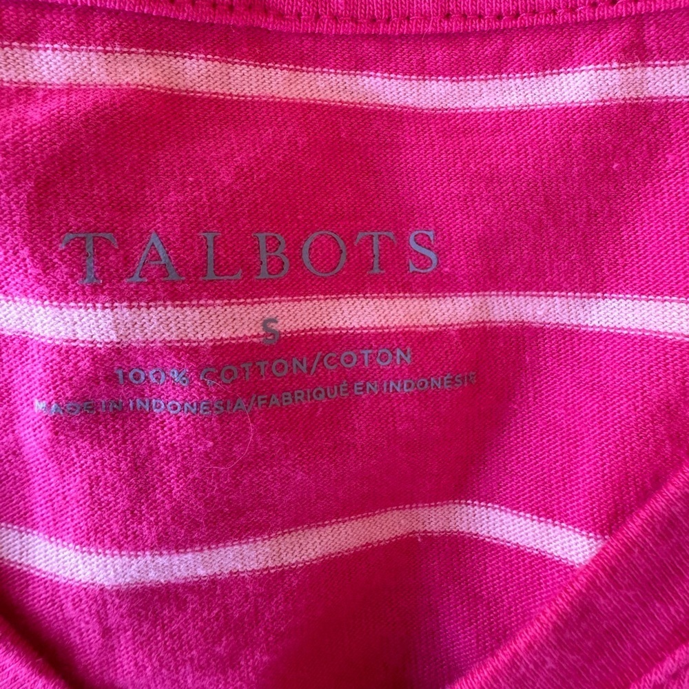 Talbots Fun Raspberry Peach Stripe Tise Sleeve V-… - image 2